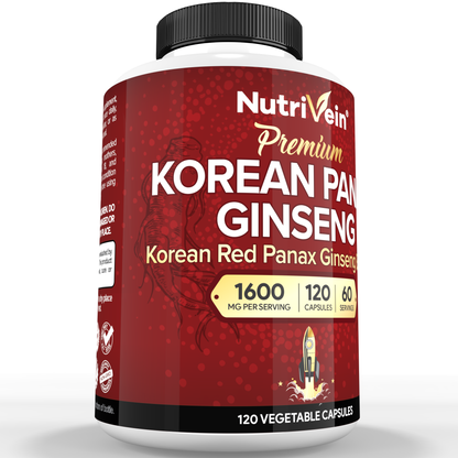 Nutrivein Korean Red Panax Ginseng 1600mg – Extra Strength Formula - 180 Capsules
