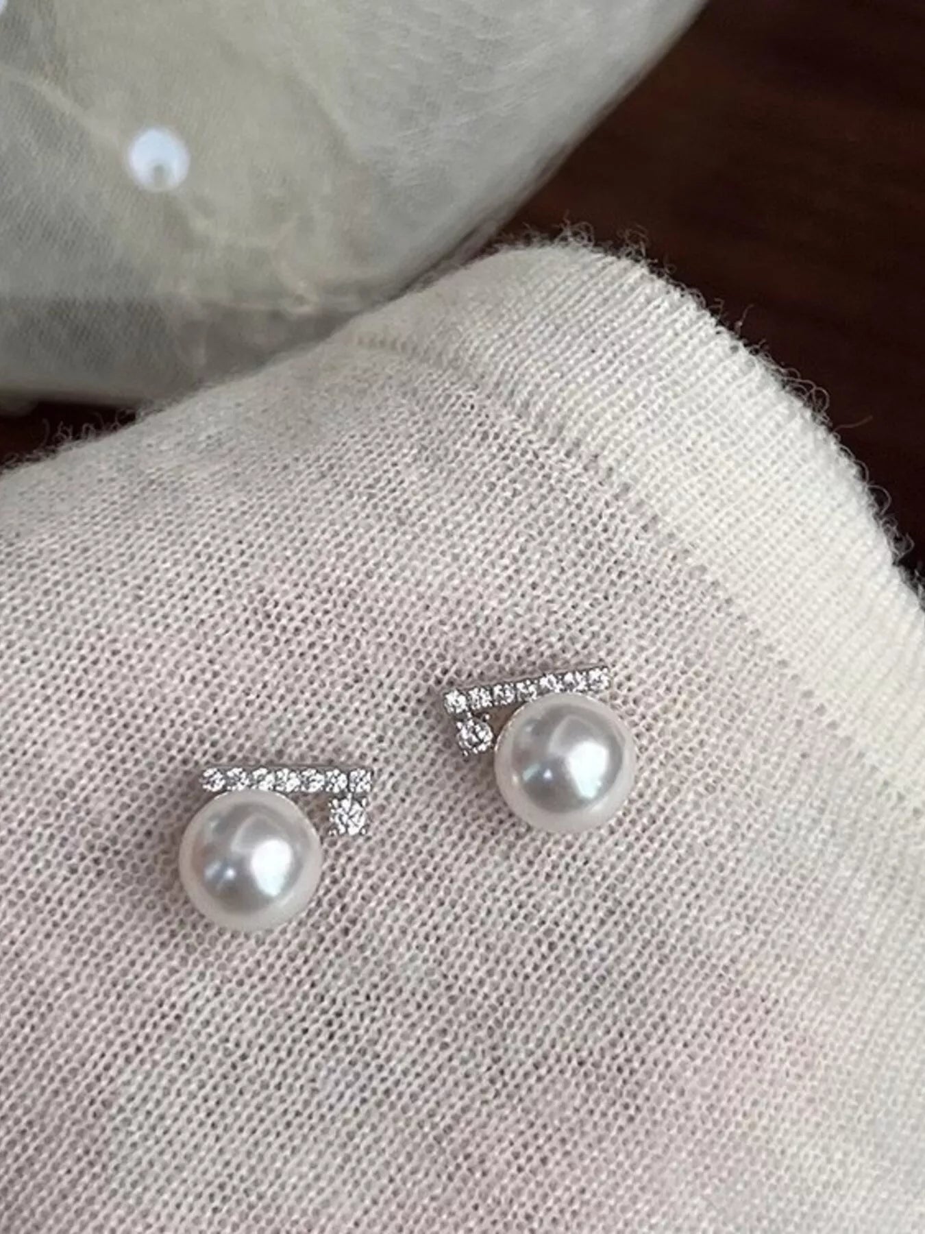 Zircon Pearl Stud Earrings