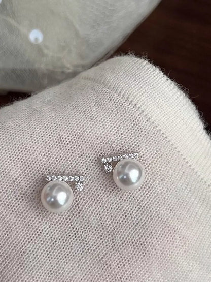Zircon Pearl Stud Earrings