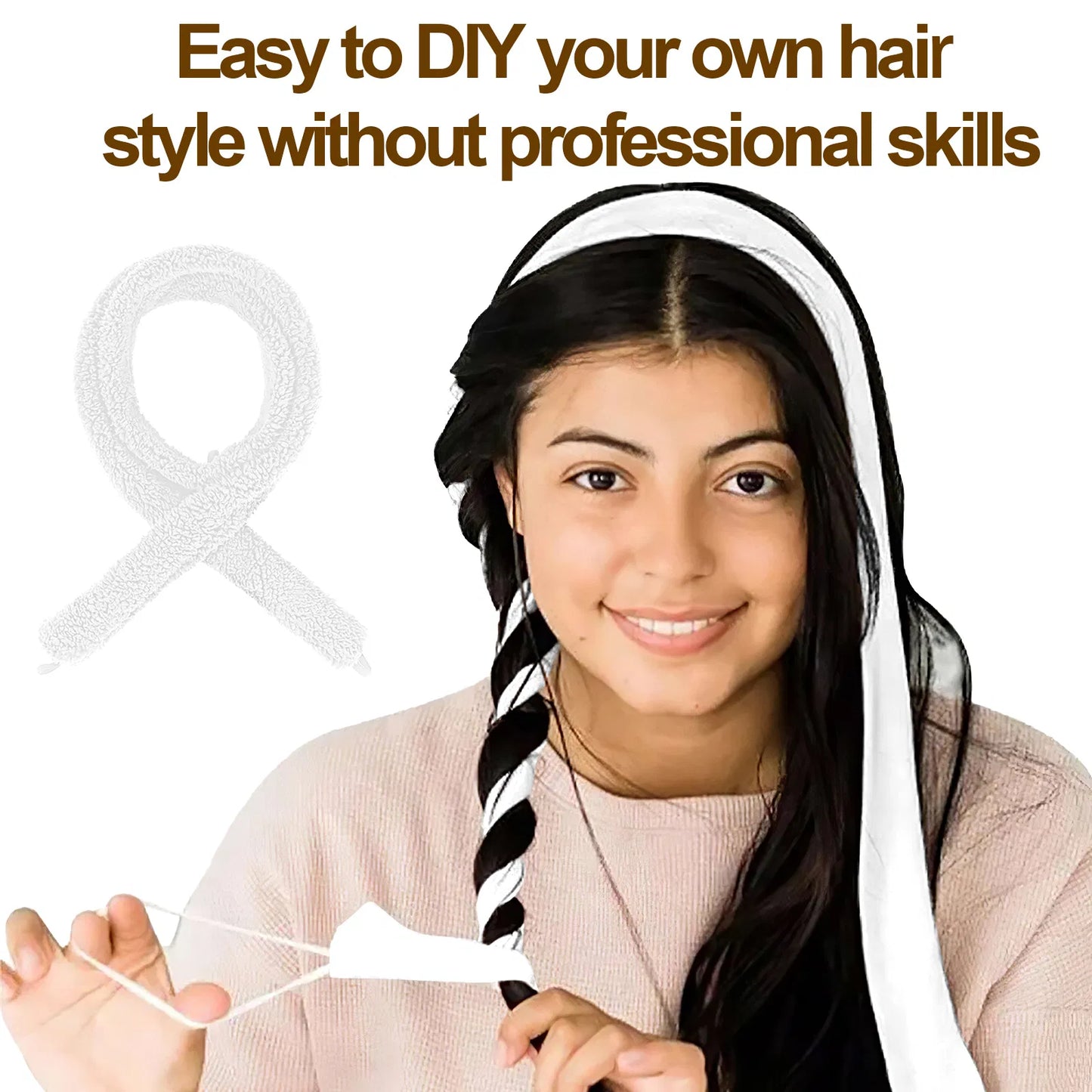 Satin Heatless Hair Curler, Lazy Natural Soft Wave DIY Heatless Curls For Sleep In Overnight, For All Hair Types - White