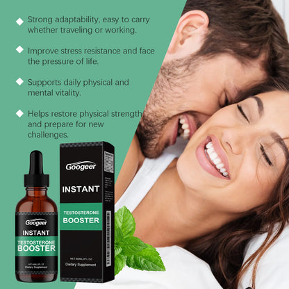 Instant Testosterone Booster Drops, Natural Dietary Supplement With Shilajit & Ginseng Extract, Fast Absorption Energy Support For Men, 60ml