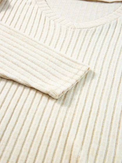 Ribbed Knit V-Neck Top and Pants Lounge Set