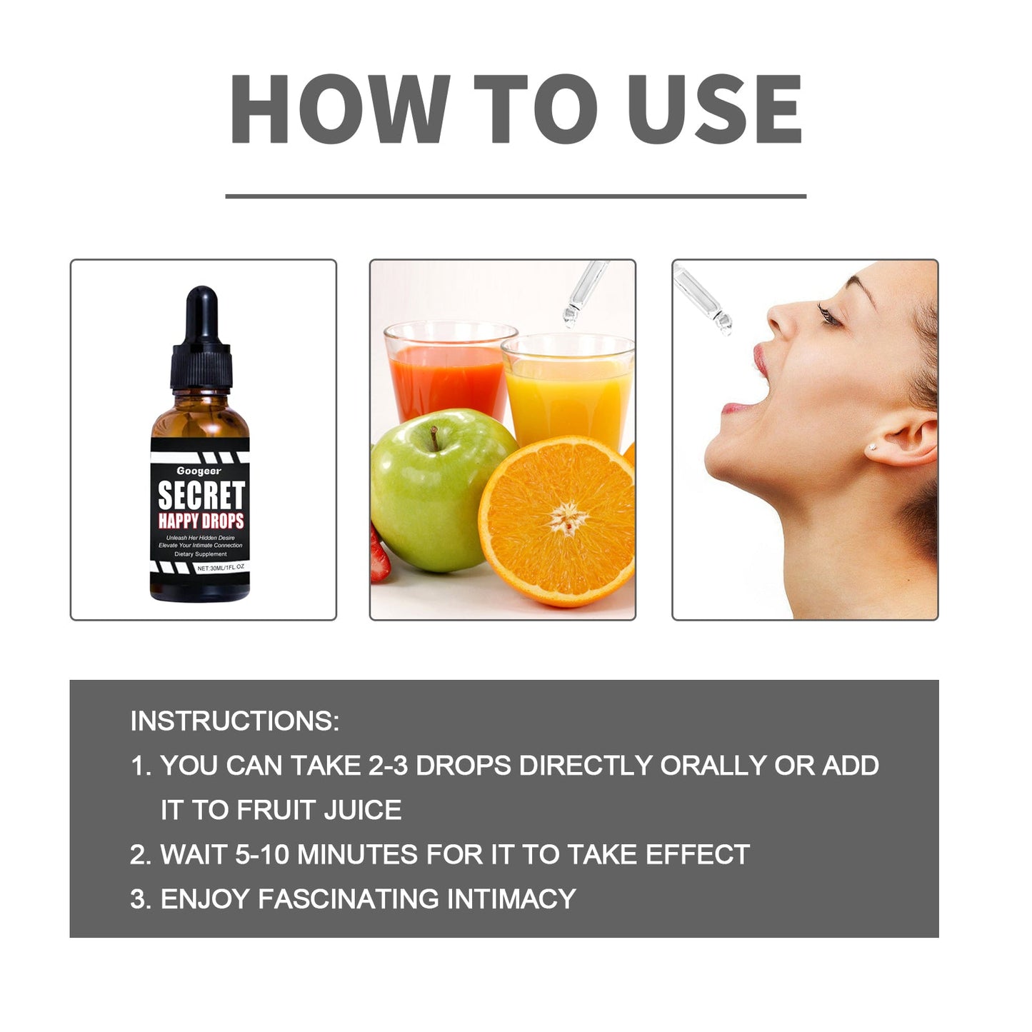 Secret Happy Drops, Intimate Support Supplement With Muira Puama & Tribulus Terrestris Extract, Boost Energy & Enhance Intimate Connection For Couples, 30ml Oral Liquid