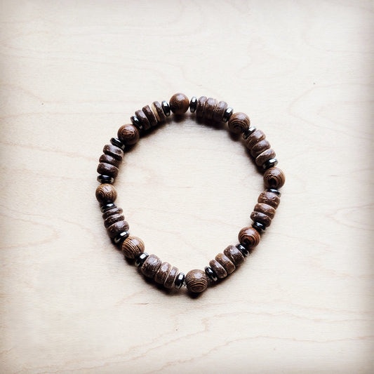 **Wood with black accent beaded bracelet 807sa