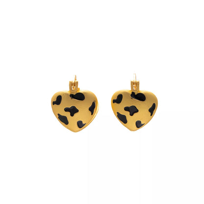 18K Gold-Plated Heart Leopard Print Statement Earrings