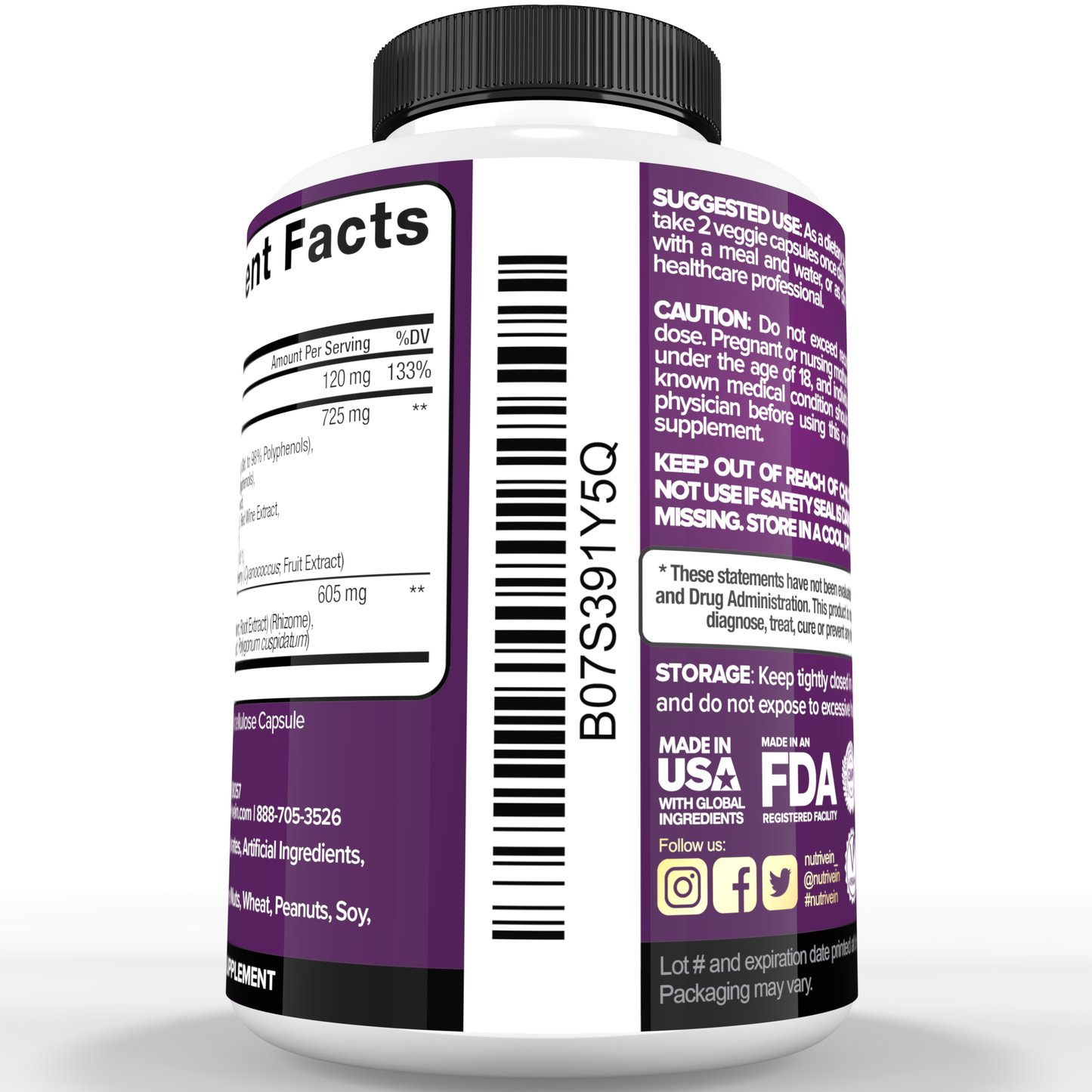 Nutrivein Premium Resveratrol 1450mg - 120 Capsules