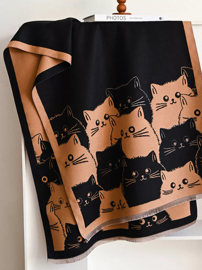 Cute Cat Pattern Knitted Scarf