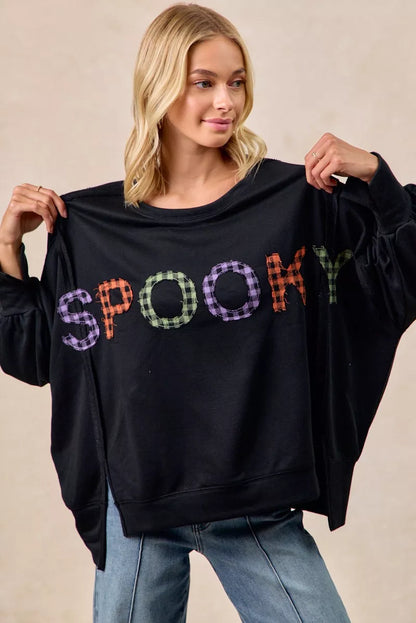 BiBi Spook Plaid Letter Print Oversized Sweatshirt