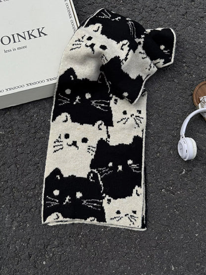 Cute Cat Pattern Knitted Scarf