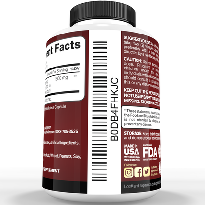 Nutrivein Korean Red Panax Ginseng 1600mg – Extra Strength Formula - 180 Capsules