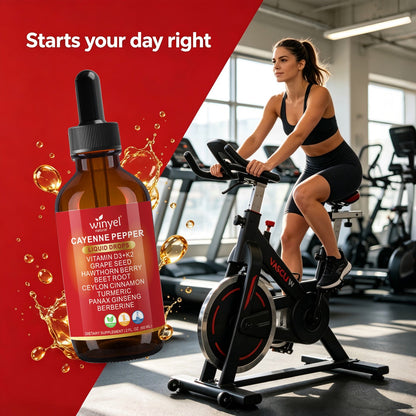 WINYEL Cayenne Pepper Drops Herbal Supplement, Hawthorn Berry, Vitamin D3 K2, Beet Root, Ceylon Cinnamon, Turmeric & Berberine Extract, 60ML