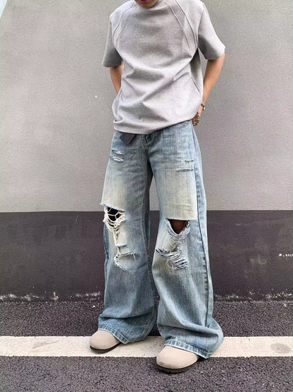 Men's Full Size Distressed Wide Leg Jeans Plus Size