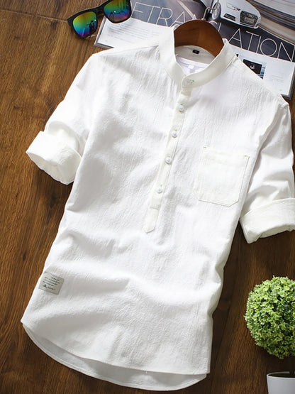 Men's Full Size Casual Mandarin Collar 3/4 Sleeve Shirt Plus Size