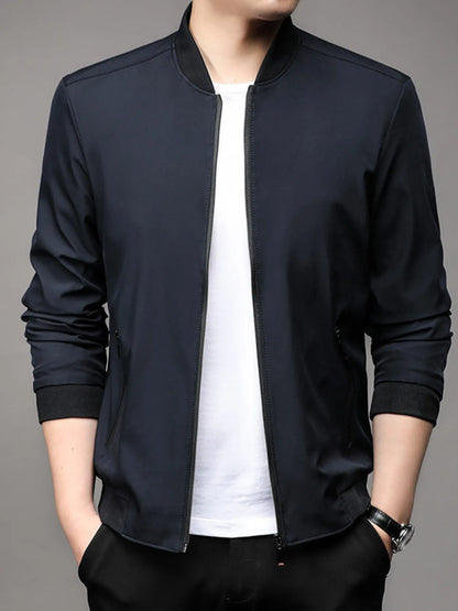 Men's Plus Size Full Zip Front Closure Bomber Jacket with Pockets