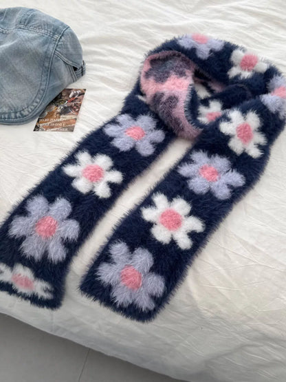 Floral Fuzzy Knit Scarf