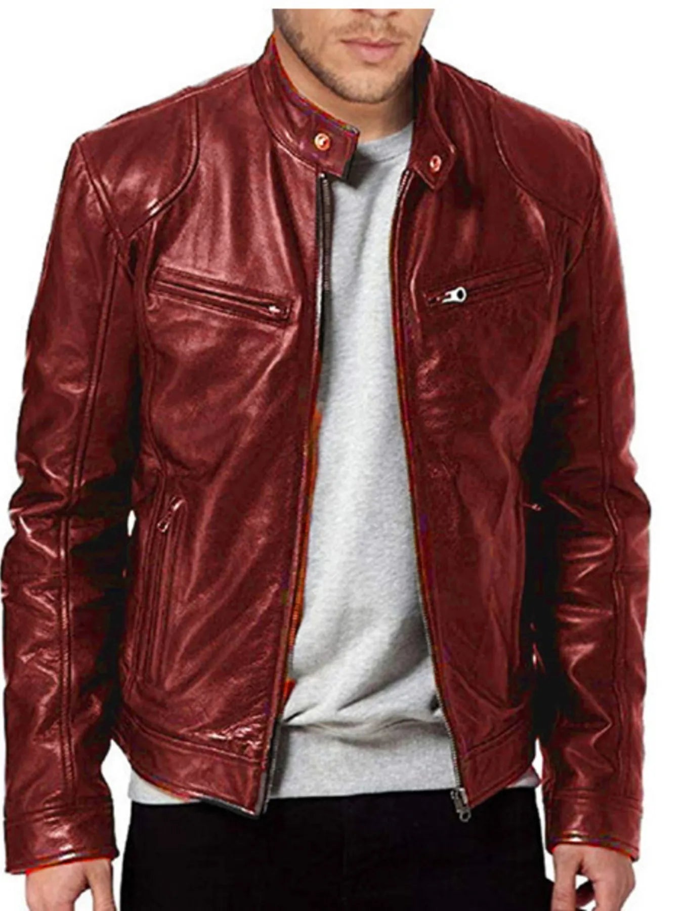 Men's Zip Up Leather Biker Jacket