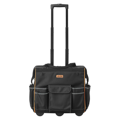 Rolling Tool Bag, 110 Lbs Load Capacity, 25 Pockets Heavy Duty Roller Tool Bag With Adjustable Telescoping Handle & Stable Base, Toolbag Organizers With Wheels For Electrician, Construction