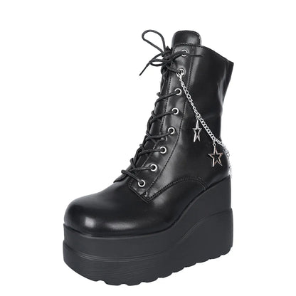 Lace Up Platform Wedge Boots