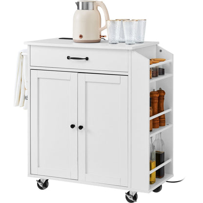 VEVOR Kitchen Island Cart Rolling Storage Cabinet On Wheel With Charging Station
