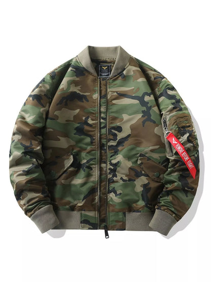 Men's Plus Size Zip Up Camouflage Bomber Jacket
