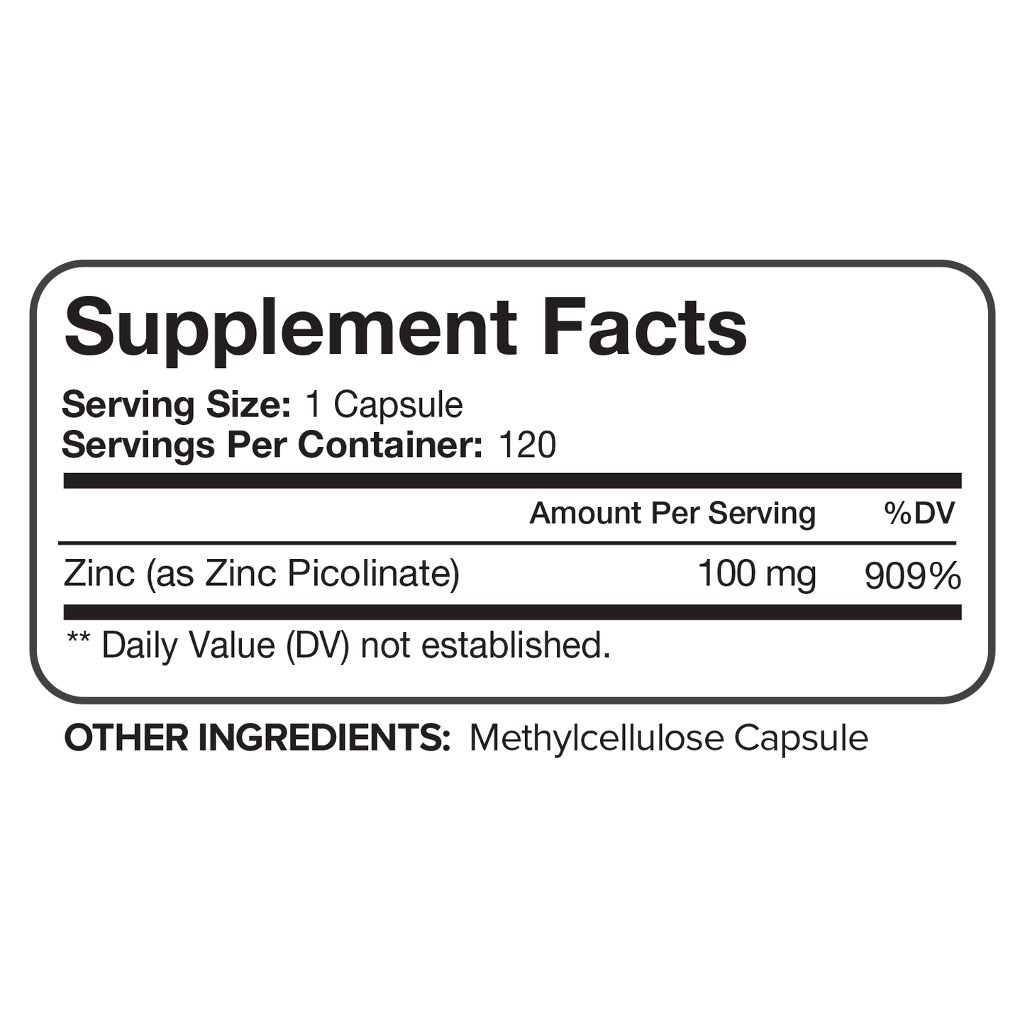 Nutrivein Premium Zinc Picolinate 100mg - 120 Capsules