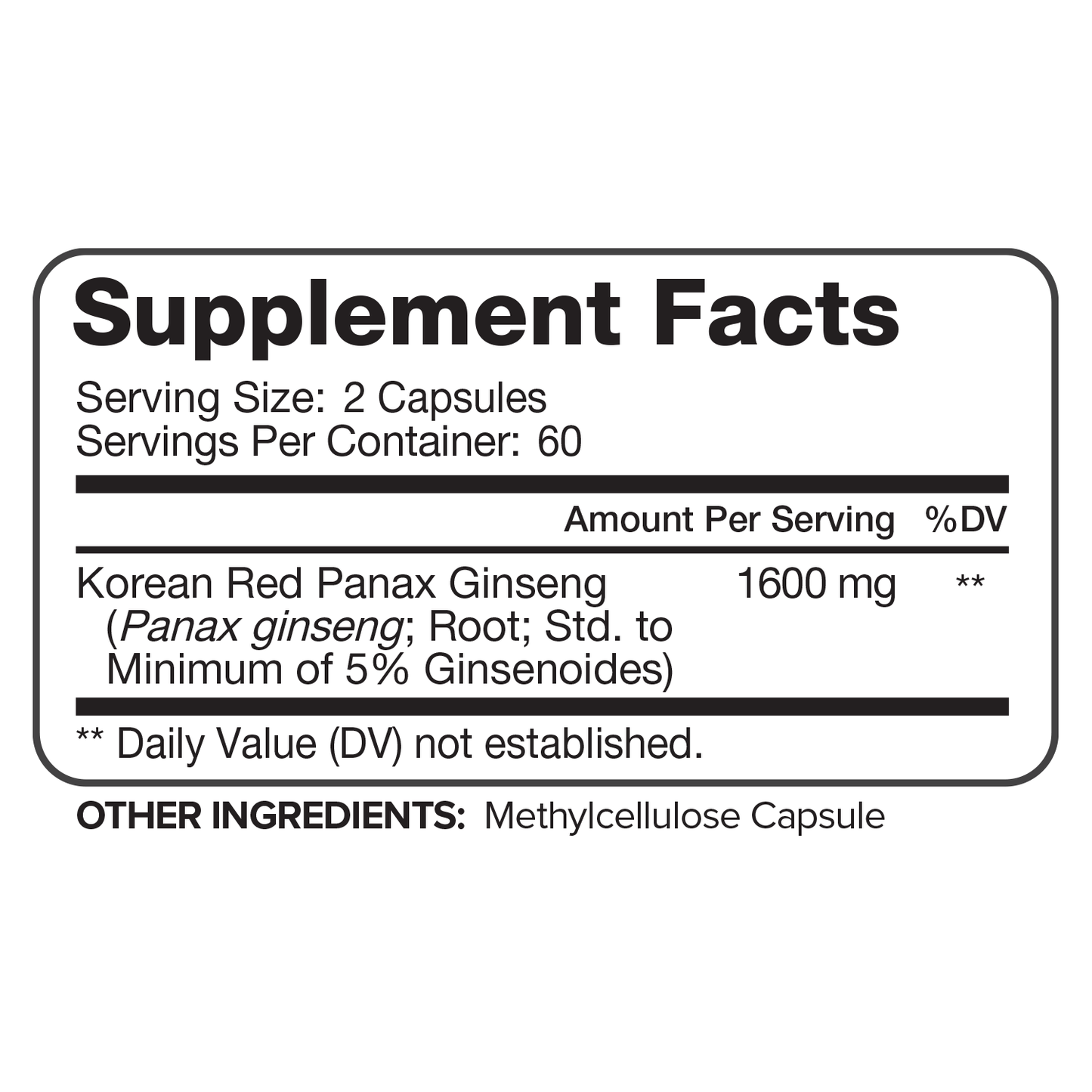 Nutrivein Korean Red Panax Ginseng 1600mg – Extra Strength Formula - 180 Capsules