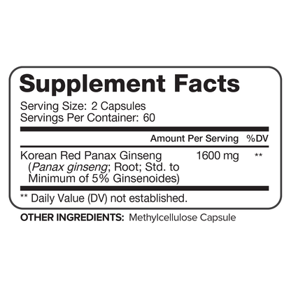 Nutrivein Korean Red Panax Ginseng 1600mg – Extra Strength Formula - 180 Capsules