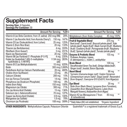 Nutrivein Whole Food Multivitamin for Men & Women – 120 Vegan Multivitamin Caps for Adults