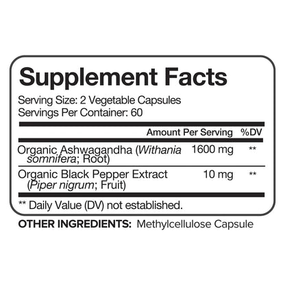 Nutrivein Premium Ashwagandha Supplement 1600mg - 120 Capsules