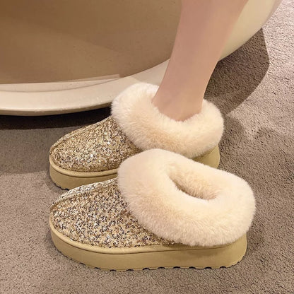 Sequin Round Toe Platform Boots