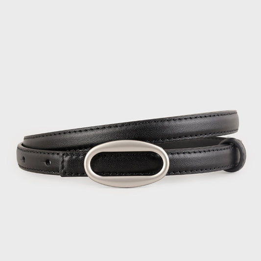 Oval Buckle Skinny Leather Belt
