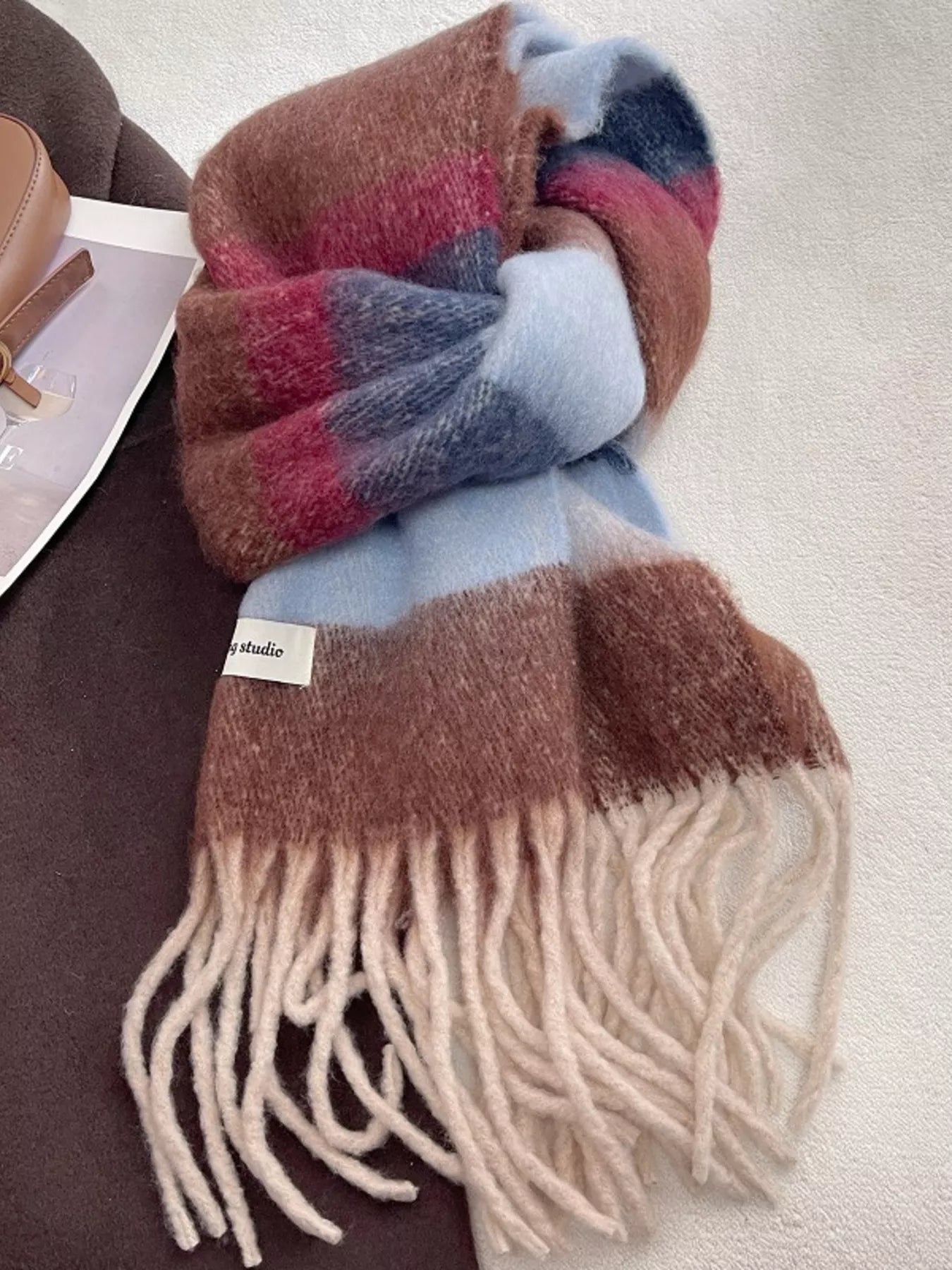 Soft Plaid Tassel Warm Scarf