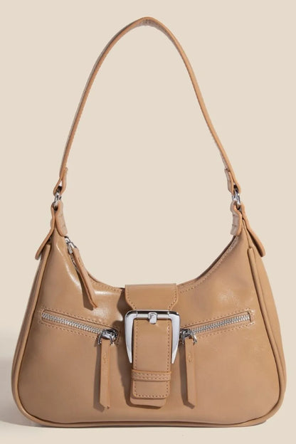 Fame Large Buckle Triple Zipper Hand Bag