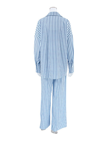 Striped Cami & Shirt and Pants Lounge Set