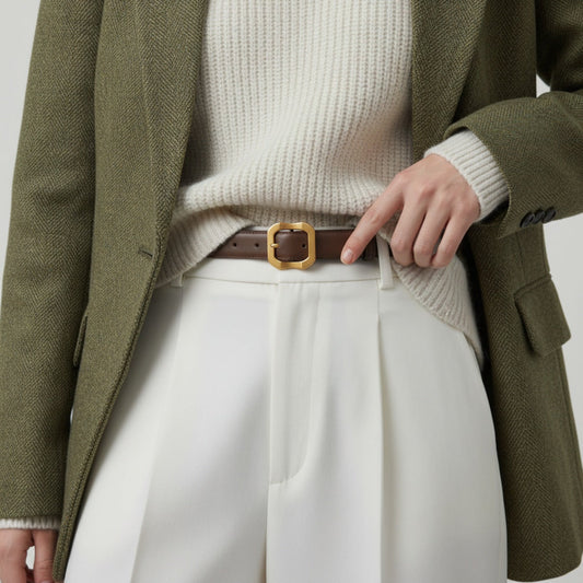 Leather Belt with Golden Buckle