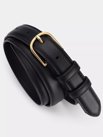 Classic Leather Belt with Golden Buckle