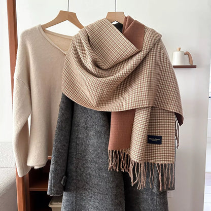Plaid Fringe Warm Winter Scarf