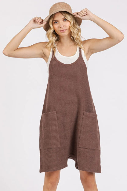 Mittoshop Scoop Neck Spaghetti Strap Overalls with Pockets