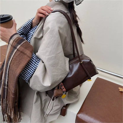 Leather Shoulder Bag with Charm