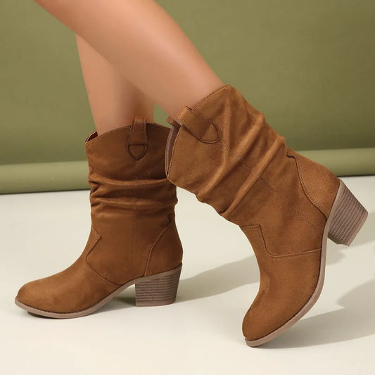 Point Toe Block Heels Boots