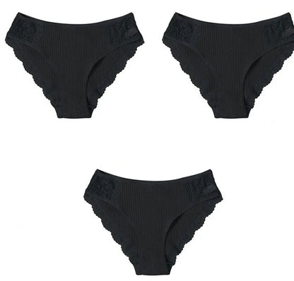 Striped cotton lace panties