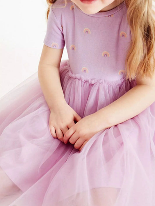 Children's Rainbow Print Tulle Dress