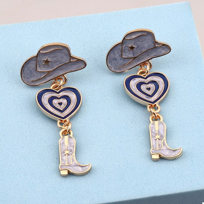 Cowgirl Boots Heart Dangle Earrings