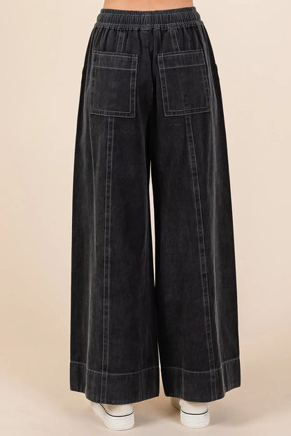 Mittoshop Mineral Wash Wide Leg Elastic Waist Twill Pants
