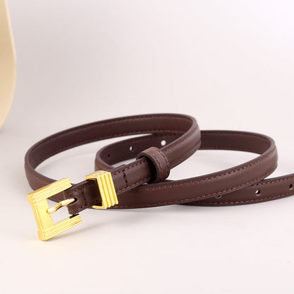 Skinny Leather Belt with Golden Buckle