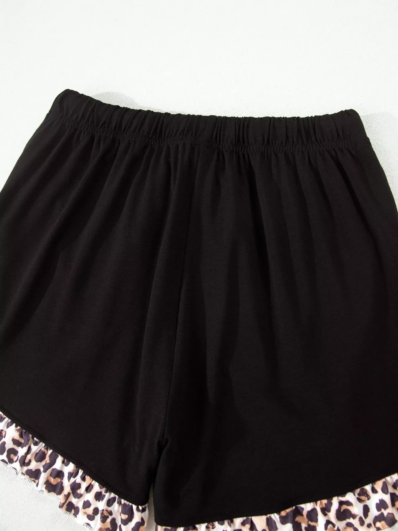 k Leopard Patchwork Trim Lapel Shirt Drawstring Shorts 2pcs Pajama Set