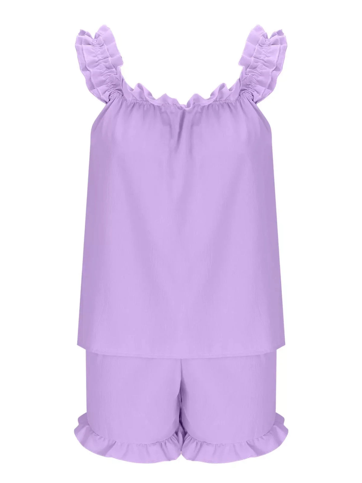 Ruffle Trim Sleeveless Top and Shorts Set