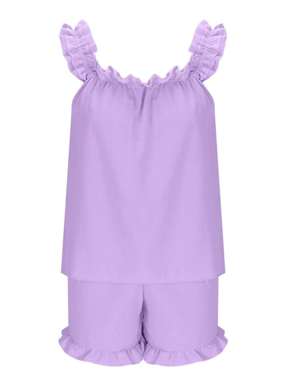 Ruffle Trim Sleeveless Top and Shorts Set