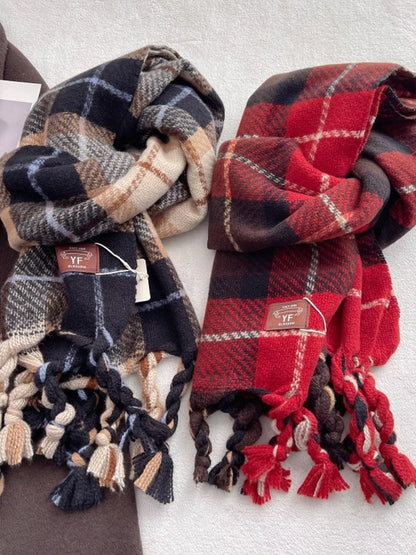 Warm Plaid Tassel Scarf