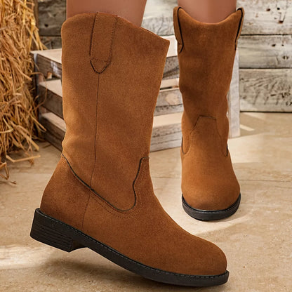 Suede Mid-Calf Western Boots